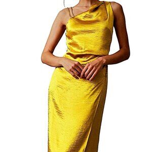 Reiss One-Shoulder, Yellow Cocktail Dress (Size 10)